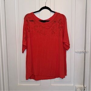 ✨lane bryant coral short sleeve mesh detail top✨